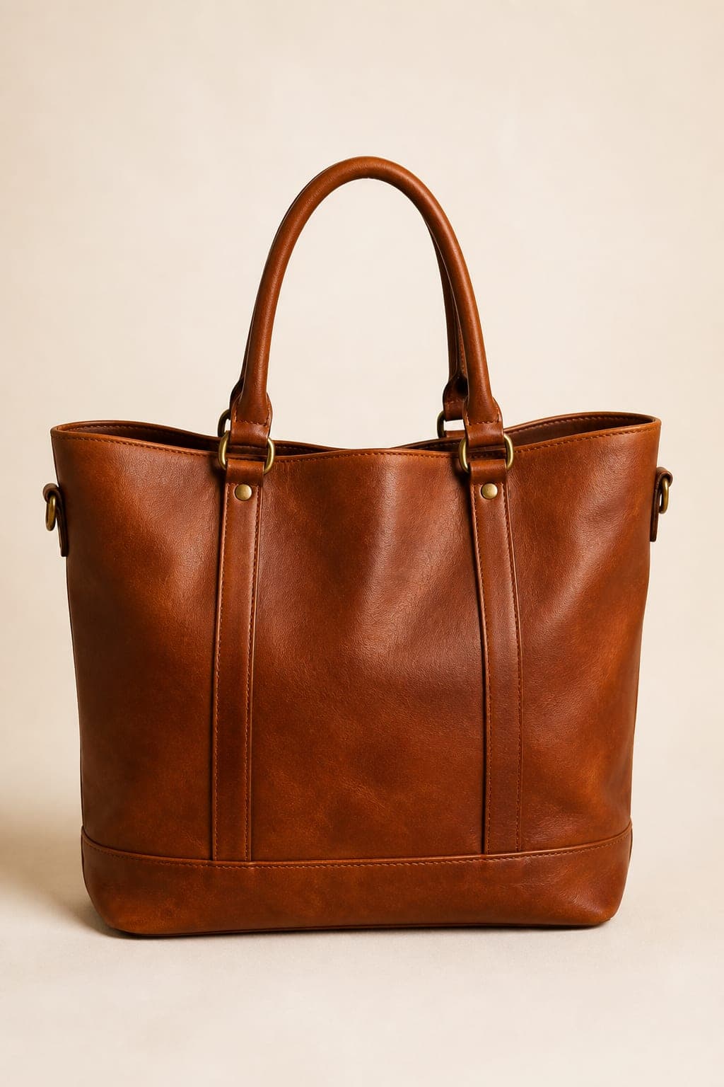 Brown leather work tote bag